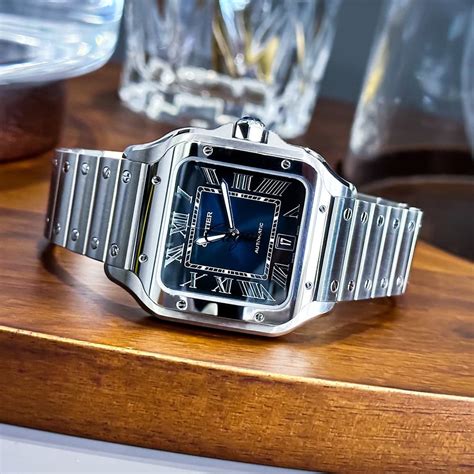 cartier santos 100 blue dial|cartier santos blue face.